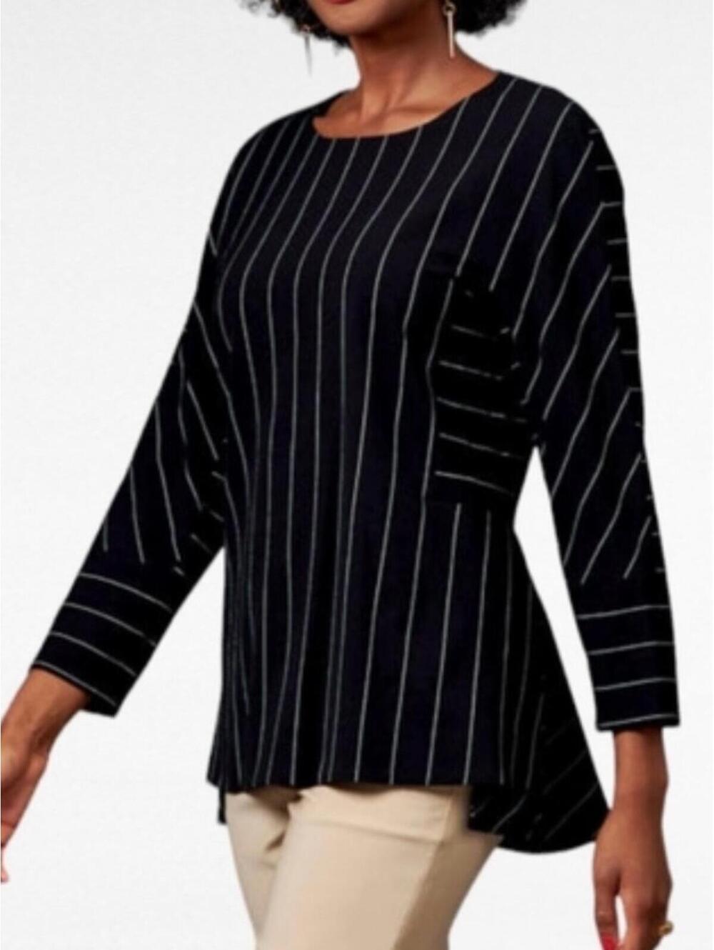 Anne Klein / Pinstripe Tunic Top / Black White